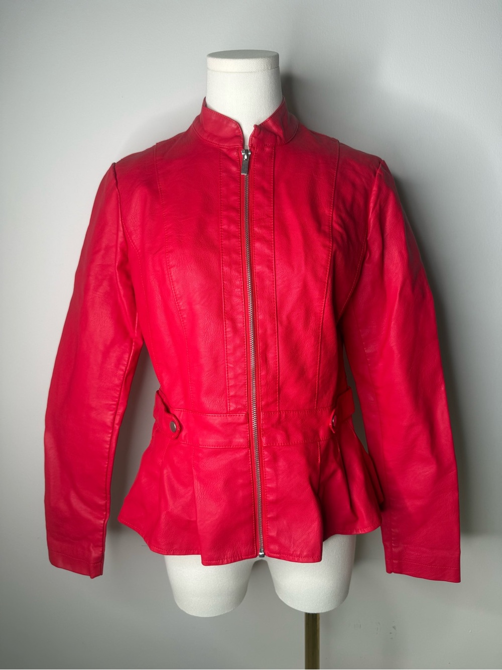 Baccini Bright Pink Faux Leather Peplum Jacket